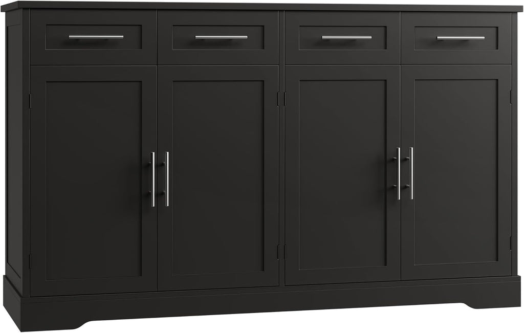 HOSTACK 60" W Sideboard Buffet Cabinet with Storage, Kitchen Cabinet, Black