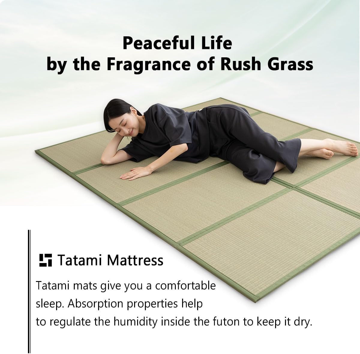 EMOOR Japanese Tatami Mat Twin Natural Rush Grass (Undyed), Foldable Igusa Mattress Floor Sleeping Japanese Futon Mattress Meditation Yoga Zen