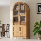 71" Tall Arched Kitchen Pantry Cabinet with Glass Doors, Adjustable Shelves & Hidden Drawer, Cupboard for Kitchen, Dining Room (Natural)