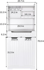 70.8" Tall Pantry Cabinet with Hutch, Sideboard Storage Cabinet with Drawer for Dining Room, Living Room, Wine Bar Cabinet for Liquor and Glasses for Coffee Bar, White