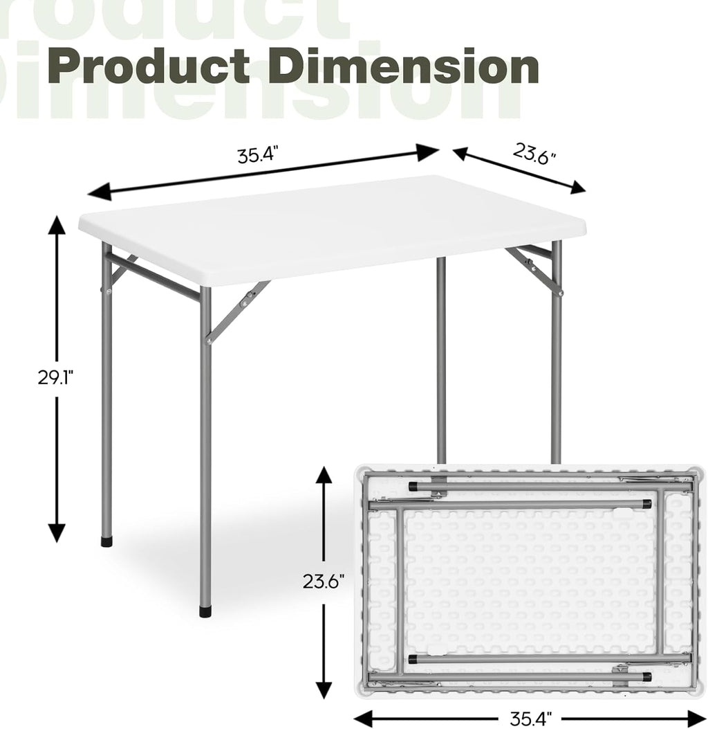 3ft Rectangular Folding Table for All-Occasion, Foldable Table with HDPE Tabletop and Steel Legs, Durable and Stable Small Folding Table, Perfect for Camping, Picnic, Party, Indoor & Outdoor