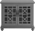 Martin Svensson Home Elegant Small Spaces Accent Cabinet, Gray | Solid Wood, Glass Doors, Vintage Sideboard, Small TV Stand for Living Room or Entryway, Turned Bun Feet, Adjustable Shelf