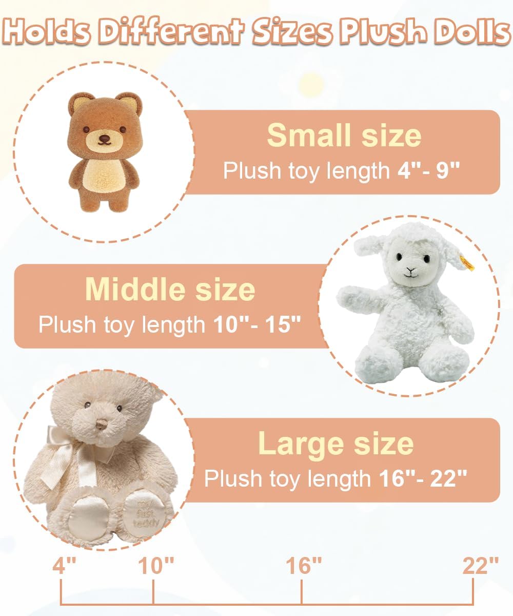 Stuffed Animal Storage Organizer with Wheels, Stuffed Animal Zoo Shelf with Elastic Rope for Nursery, Play Room, Bedroom, Kids Plush Toy Holder for Boys and Girls, White.