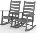 GREENVINES Outdoor Rocking Chairs Set of 2, HDPE Porch Rockers, Grey | Big & Tall | Heavy Duty Patio Rocker Chair | All Weather | Low Maintenance | 350LBS Capacity for Balcony Garden Backyard