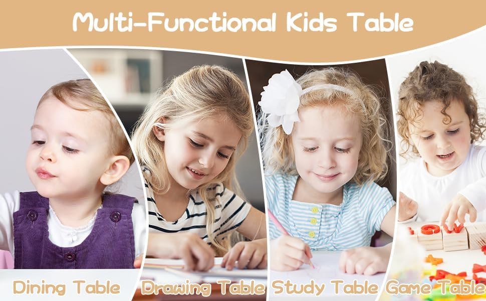 Patikuin Adjustable Height Kids Table and 2 Chairs Set | Graffiti-Resistant Desktop, Non-Slip, Easy to Clean, Ideal for Home, Nursery, Daycare, Learning Space, Ages 2-10