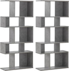 GIANTEX 5-Tier Geometric Bookshelf Set of 2, 70'' Tall Wood Freestanding Decorative Display Open Shelves with Anti-Tipping Device, Each Shelf Holds up to 44 lbs, Wooden S Shaped Bookcase, Gray