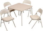 Sudden Comfort 5 Piece 34 x 34 Inch Square Folding Dining Card Table, Tan | with 4 Padded Folding Chairs Furniture Set for Gatherings and Games