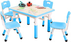 IDEALHOUSE Height-Adjustable Kids Table & Chairs Set (5-Piece) - Activity Table with 4 Chairs, Graffiti-Style Writable Desktop, Non-Slip Legs, Easy-Wipe Surface, Ages 2-10, Blue
