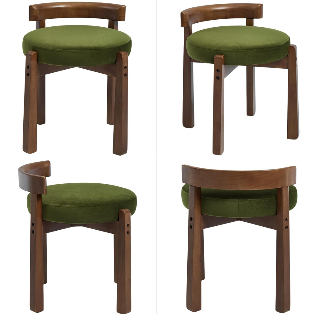 Ya-Home Modern Vanity Chair Upholstered Small Ottoman Footstool, Make Up Stool Velvet Fabric with Backrest Wooden Frame for Living Room Bedrooms, 1PC, Green