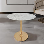 Marble Round End Table with Gold Metal Frame – 21in Tall 19in Diameter Modern Nordic Side Table Nightstand for Living Room, Bedroom, Entryway, Elegant Durable Furniture