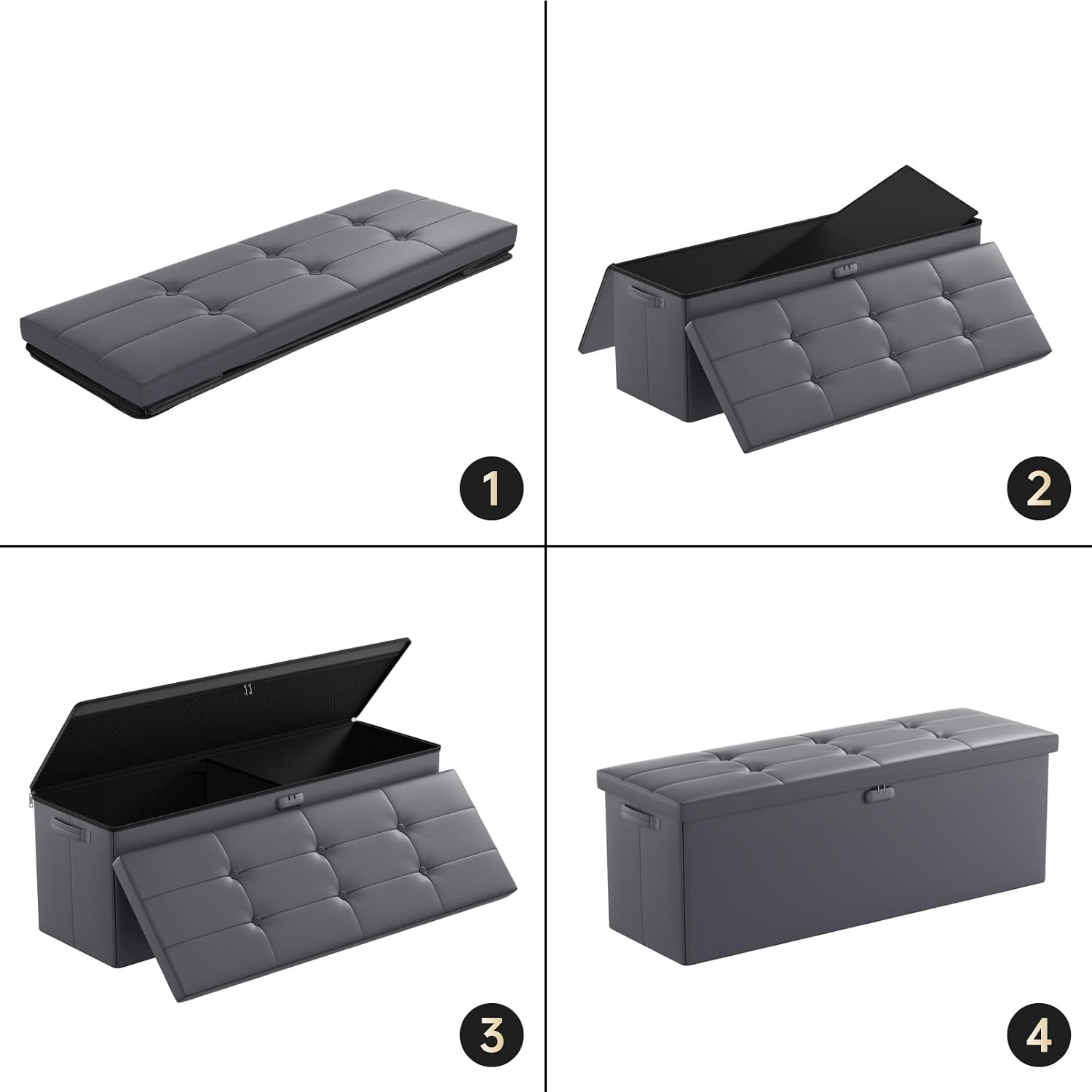 ENGPOW Storage Ottoman, Fireproof Folding Bench with Lock(15”x 43”x15”), Water-Resistant ＆ Heat Insulation Large Storage Chest with Handles＆2 Extra Spaces Safe for Living Room, Bedroom, Home, Grey