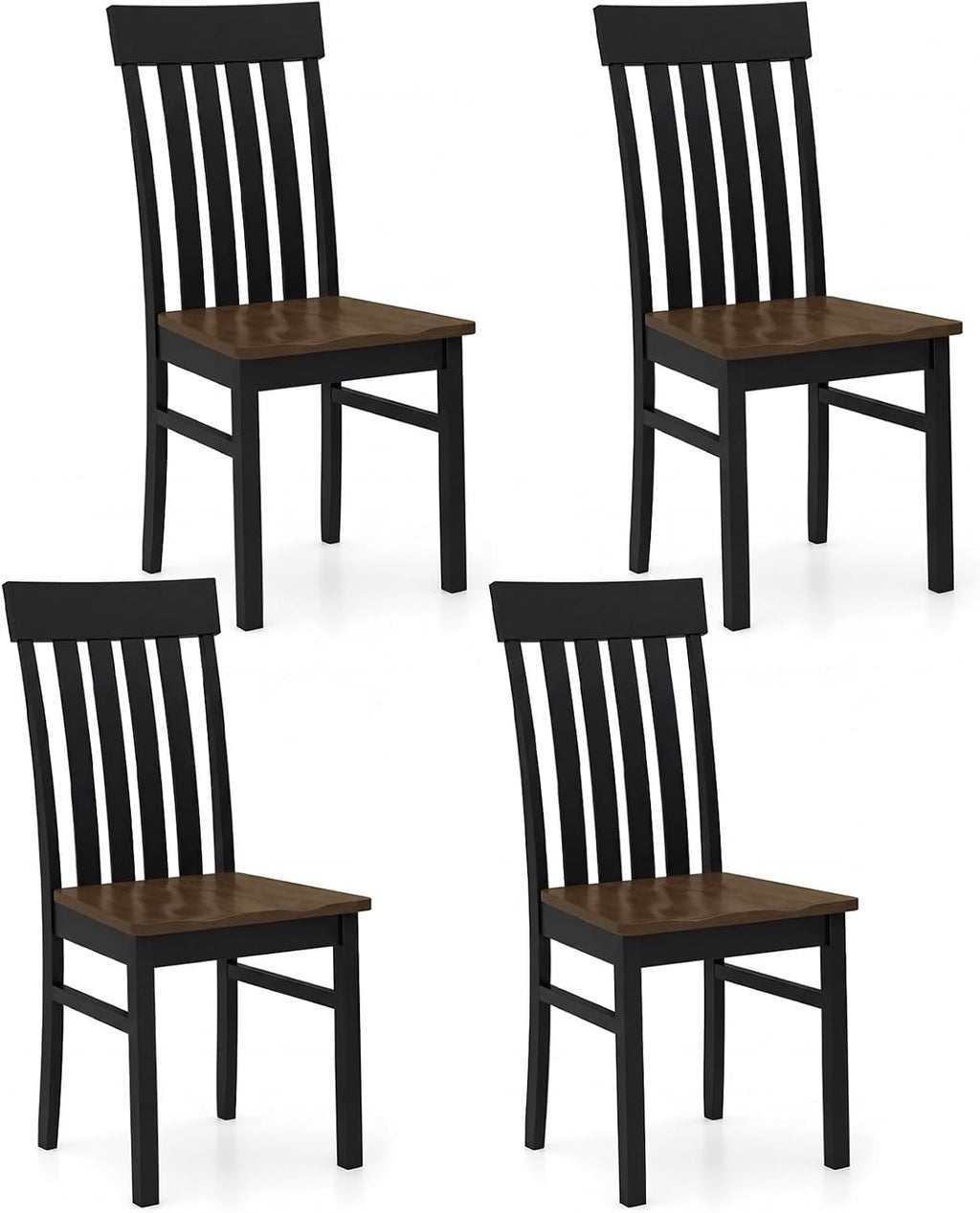 GIANTEX Wooden Dining Chairs Set of 4, Hollowed Backrest & Rubber Wood Seat | Farmhouse Kitchen Chair for Casual Dining, Rustic Wood Side Chairs for Home Living Room Restaurant, Black & Walnut