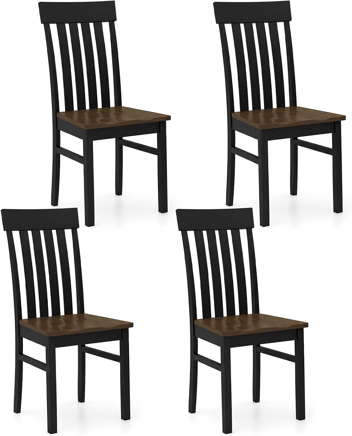 GIANTEX Wooden Dining Chairs Set of 4, Hollowed Backrest & Rubber Wood Seat | Farmhouse Kitchen Chair for Casual Dining, Rustic Wood Side Chairs for Home Living Room Restaurant, Black & Walnut