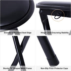 FurnitureR 18" Folding Stool, Portable Round Padded Seat, Backless Collapsible Metal Stool, Compact Extra Seating for Indoor Outdoor, Gift-Ready, No Assembly, Black