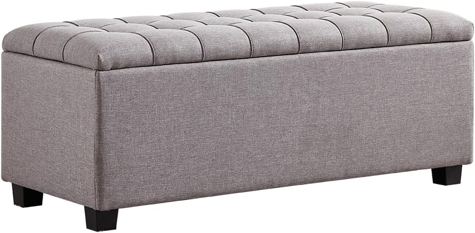 38-inch Grey Fabric Storage Ottoman Bench with Hinged Lid - Long End of Bed Bench for Bedroom, Living Room & Entryway, Footrest Seat Trunk