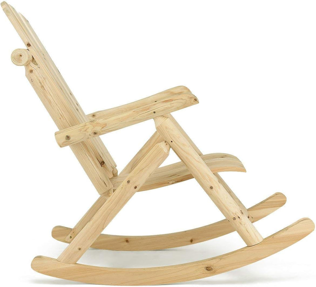 Casart Log Rocking Chair Wood Porch Rocker Lounge Patio Deck Balcony Furniture Rustic Single Rocker Natural