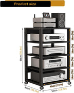 5 Tier AV Media Stand, Audio Rack Tower Stereo Components Cabinet | Home Theatre CD Record Player Stereo Receiver Equipment Rack with Adjustable Wood Shelves, Load 220lbs (Black)