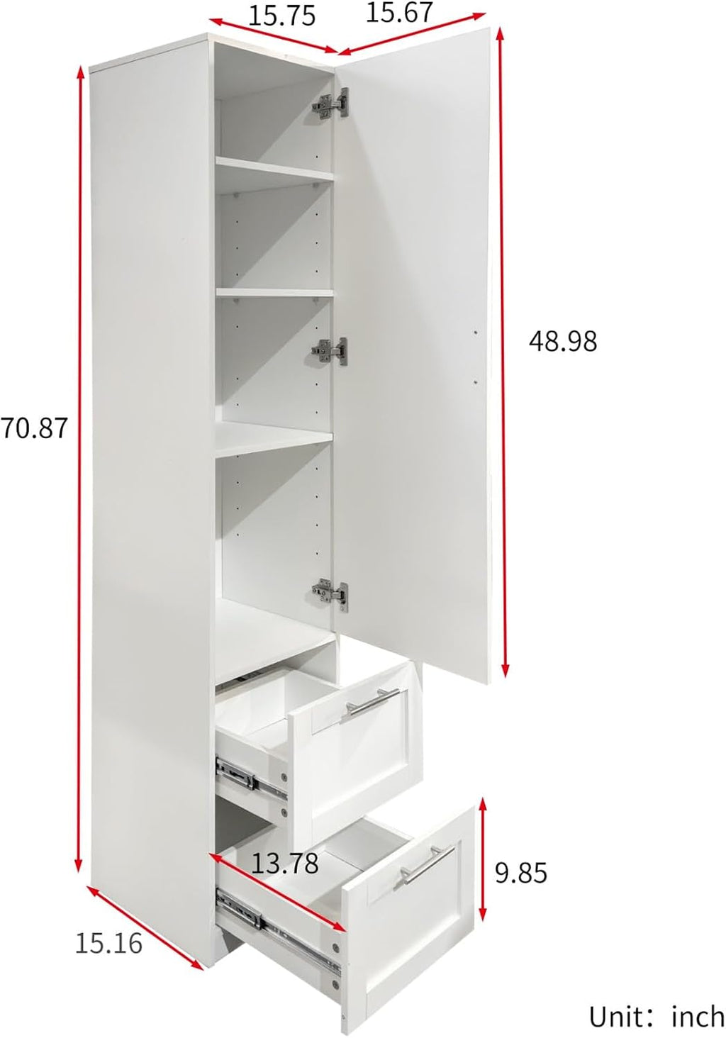 KEIKI Kitchen Pantry Storage Cabinet with Multi-Tier Shelf & Drawers, Spice Rack Next to Fridge, Freestanding Wood Cabinet Hutch Food Pantries Cupboard for Dining Room, Narrow Spaces