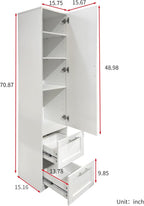 KEIKI Kitchen Pantry Storage Cabinet with Multi-Tier Shelf & Drawers, Spice Rack Next to Fridge, Freestanding Wood Cabinet Hutch Food Pantries Cupboard for Dining Room, Narrow Spaces