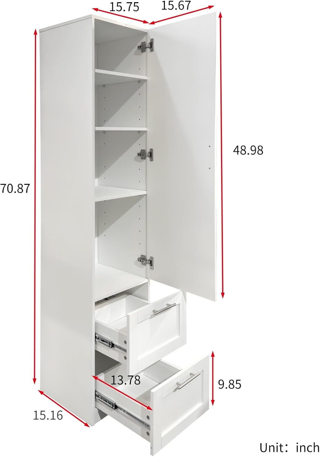KEIKI Kitchen Pantry Storage Cabinet with Multi-Tier Shelf & Drawers, Spice Rack Next to Fridge, Freestanding Wood Cabinet Hutch Food Pantries Cupboard for Dining Room, Narrow Spaces