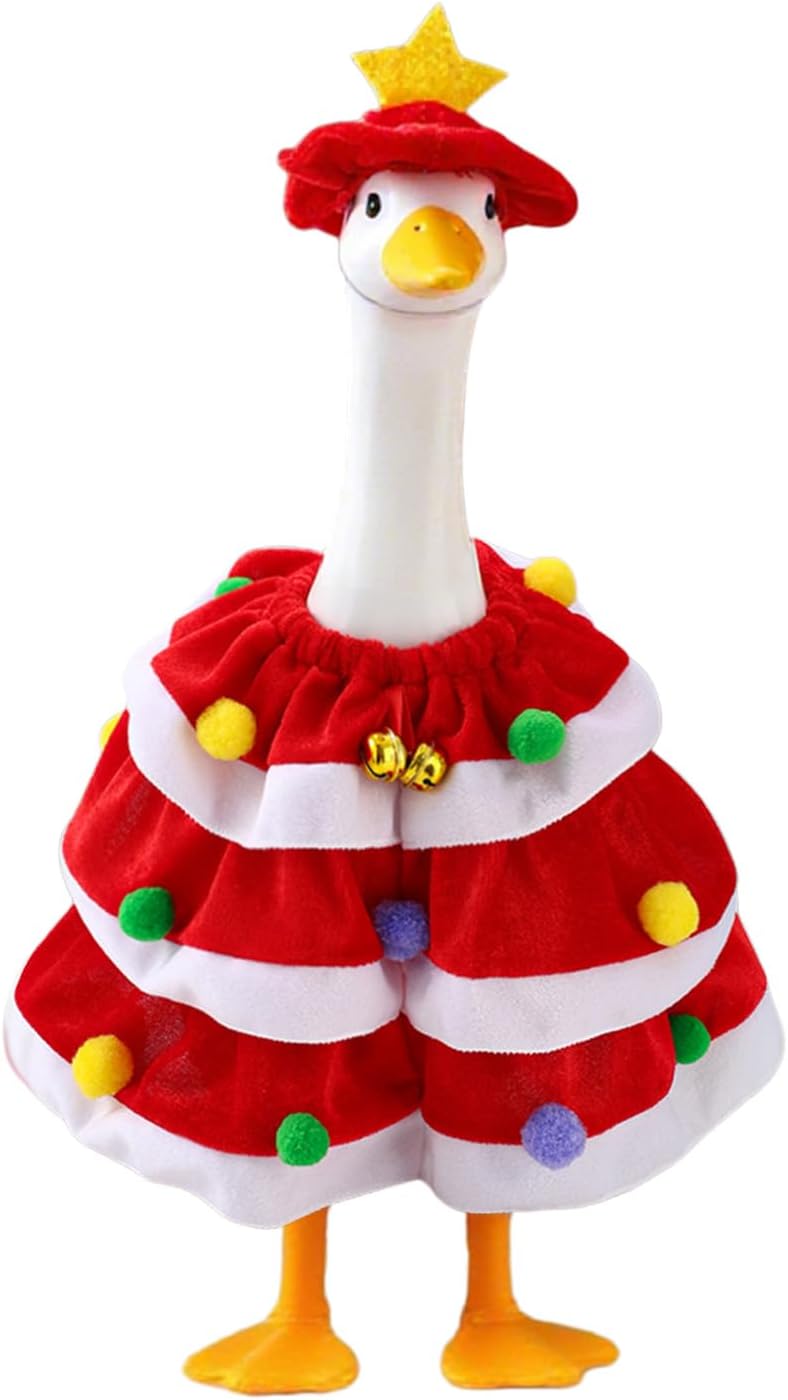 Christmas Porch Goose Outfits with Bells, 2 Pcs/Set Lawn Cement Goose Clothes, 23" Patio Yard Garden Geese Costume Decoration, Red