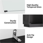 Display Cabinet with Glass Doors 4 Tier Glass Display Case with RGB LED Lights Display Cases for Collectibles Adjustable Shelves Display Case, for Game Room, Living Room, Bedroom, Black