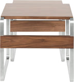 Side Mid-Century Modern Nesting Tables in Stainless Steel and Walnut | Two-table set with walnut wood tops and stainless steel bases