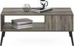 Furinno Claude Mid Century Style Coffee Table with Wood Legs, French Oak Grey Large Non-Lift Top