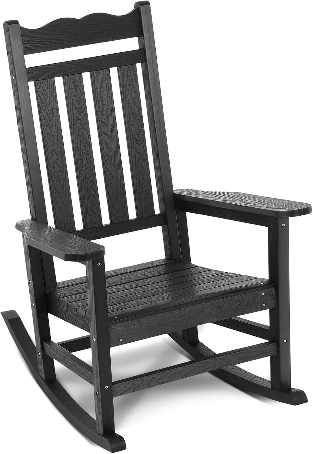Stoog Patio Rocking Chair, All-Weather Porch Rocker, 400 lbs Weight Support, Never Fade or Rot, for Backyard, Fire Pit, Lawn and Garden, Black