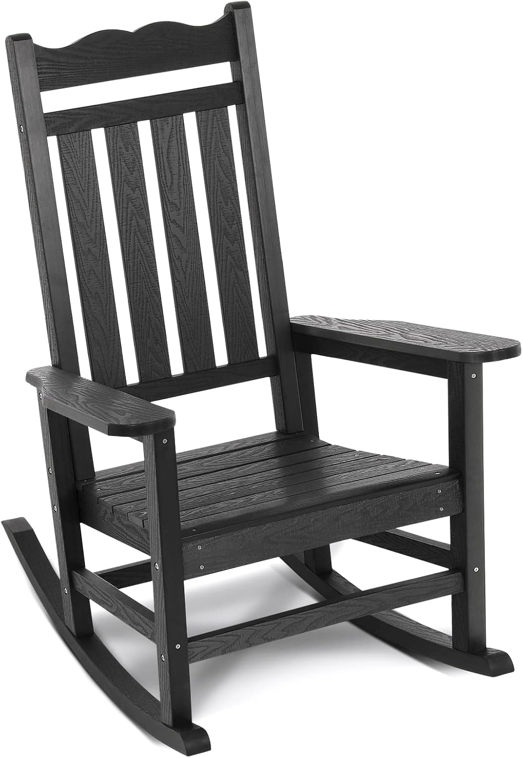Stoog Patio Rocking Chair, All-Weather Porch Rocker, 400 lbs Weight Support, Never Fade or Rot, for Backyard, Fire Pit, Lawn and Garden, Black