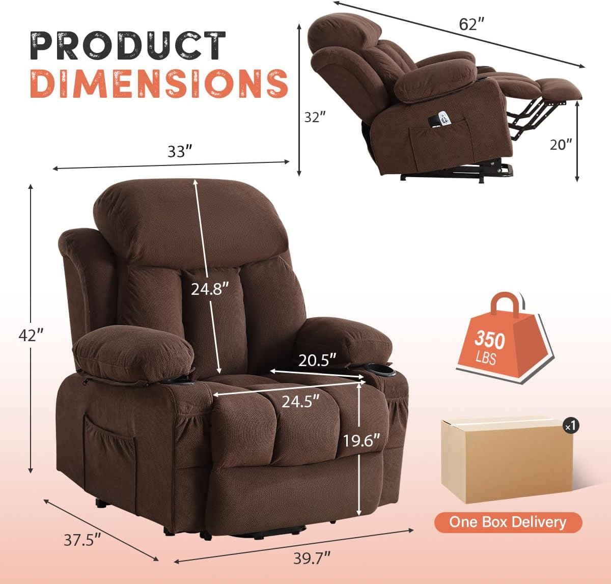 Power Lift Recliner Chair for Elderly with 8-Points Massage and Heat