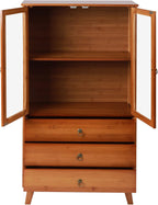 Kitchen Sideboard, Bamboo Pantry Dining Cupboard Buffet Cabinet Storage Cabinet with 2 Acrylic Doors for Living Room Dinning Room