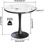 Wisfor Kitchen Dining Table Coffee Table: Round 30 Inch Sintered Stone High Gloss White Tabletop Dinner Tables with Black Round Pedestal Base for Home Bar Shop Restaurant