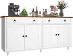 4 EVER WINNER Buffet Cabinet with Storage, 55'' Sideboard Buffet Cabinet with 2 Drawers, Coffee Bar Cabinet with 4 Doors, Kitchen Buffet Cabinet for Living Room, White