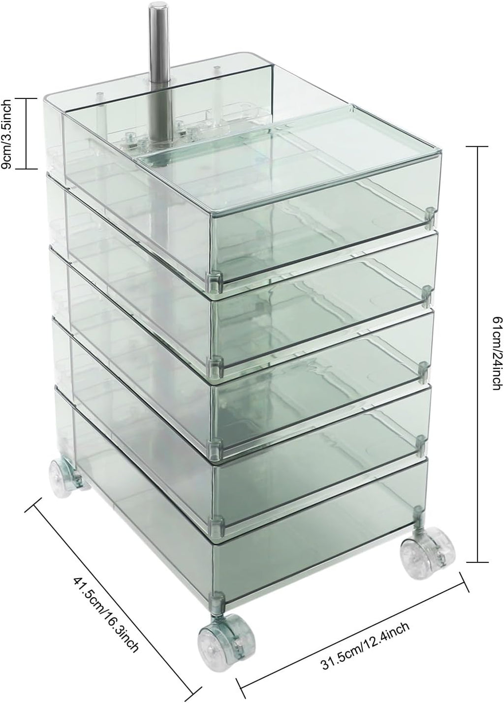 Bacocoo 360° Rotation Storage Cabinet, 5 Storey Movable Bedside Table with 4 Wheel, Plastic Leisure Table, Storage Trolley, Sofa Side Cabinet, Snacks Cabinet for Bedroom,Kitchen. (Green)
