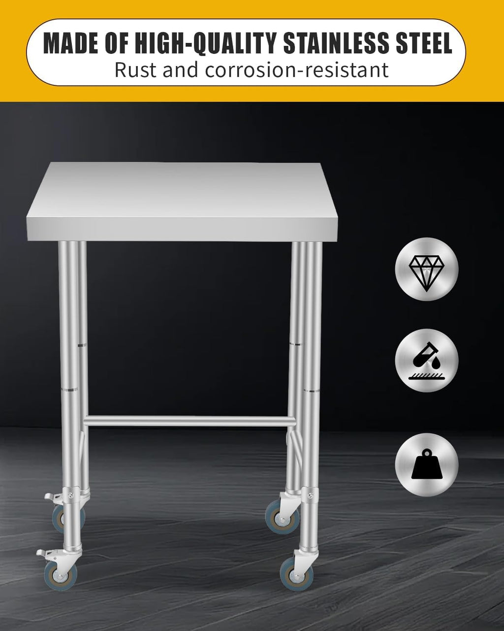 18X24x35 Inch Stainless Steel Table, NSF Heavy Duty Worktable with Open Base, Rust-Resistant Utility Prep Table for Kitchen, Restaurant, Garage, Indoor/Outdoor