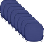 SleepMan Outdoor 17"x16" Chair Cushions with Ties Set of 8, Water Resistant All Weather U-Shape Seat Pads for Patio Garden Furniture Indoor Fade Resistant Patio Cushions (Dark Blue)