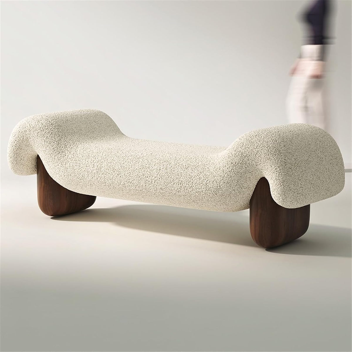 Modern White Wooden and Fabric Sofa Stool Retro Style for Changing Shoes Bedroom Bedside and Dressing Room Entryway(XS)