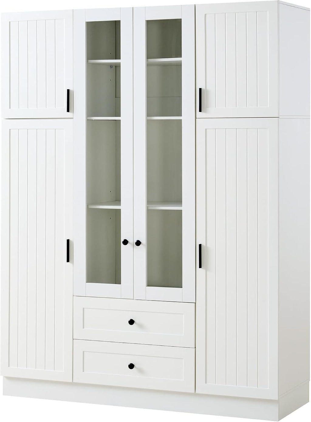 Kitchen Pantry with 6-Door, Drawers, Adjustable Shelves, Pull-Out, White | Spacious 53.2" freestanding sideboard with 6 doors, white finish, ideal for dining area, hallway, or living room display