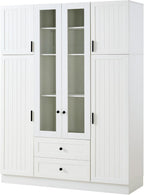 Kitchen Pantry with 6-Door, Drawers, Adjustable Shelves, Pull-Out, White | Spacious 53.2" freestanding sideboard with 6 doors, white finish, ideal for dining area, hallway, or living room display