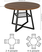 47 Inch Round Dining Table for 4-6, Space Saving Circle Kitchen Table with Storage, Mid Century Modern Dinner Table with Metal Legs, Wooden Farmhouse Dining Room Table for Living Room, Walnut