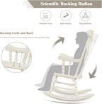 Giantex Outdoor Wood Rocking Chair - Patio Rocking Chair with Solid Rubber Wood Frame, Slat Back, Outside & Indoor Rocker for Garden, Poolside, Balcony, Backyard, Lawn, Front Porch Rocker, White