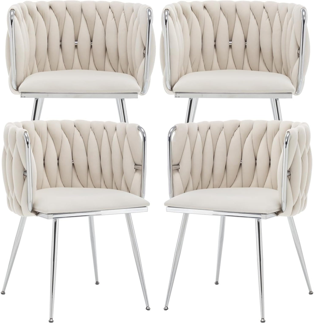 Velvet Dining Chairs Set of 4, Upholstered Dining Room Chairs with Metal Legs, Sillas de Comedor Modernas 4, Modern Kitchen Chairs for Dining Room, Living Room, Kitchen, Bedroom, Beige