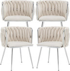 Velvet Dining Chairs Set of 4, Upholstered Dining Room Chairs with Metal Legs, Sillas de Comedor Modernas 4, Modern Kitchen Chairs for Dining Room, Living Room, Kitchen, Bedroom, Beige