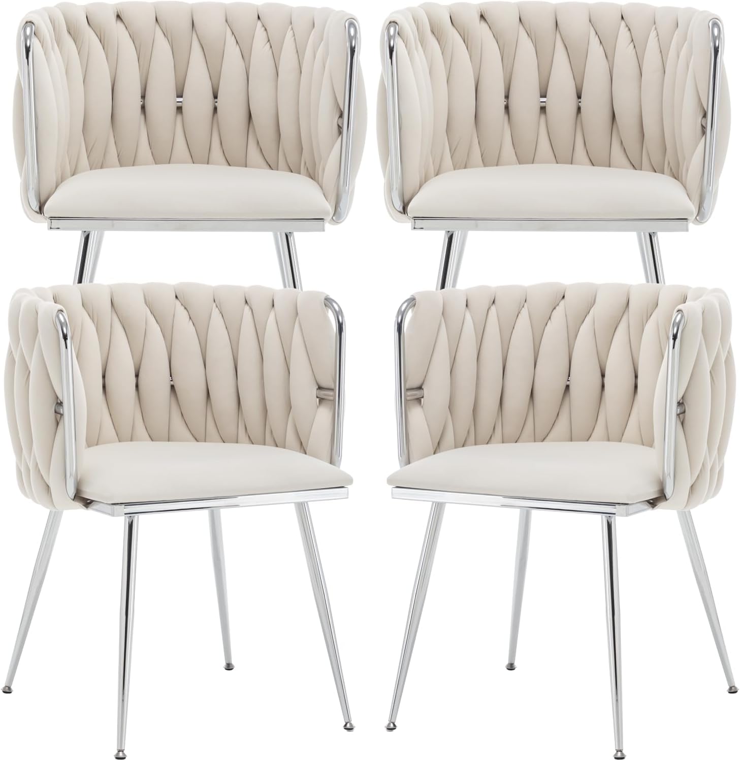 Velvet Dining Chairs Set of 4, Upholstered Dining Room Chairs with Metal Legs, Sillas de Comedor Modernas 4, Modern Kitchen Chairs for Dining Room, Living Room, Kitchen, Bedroom, Beige