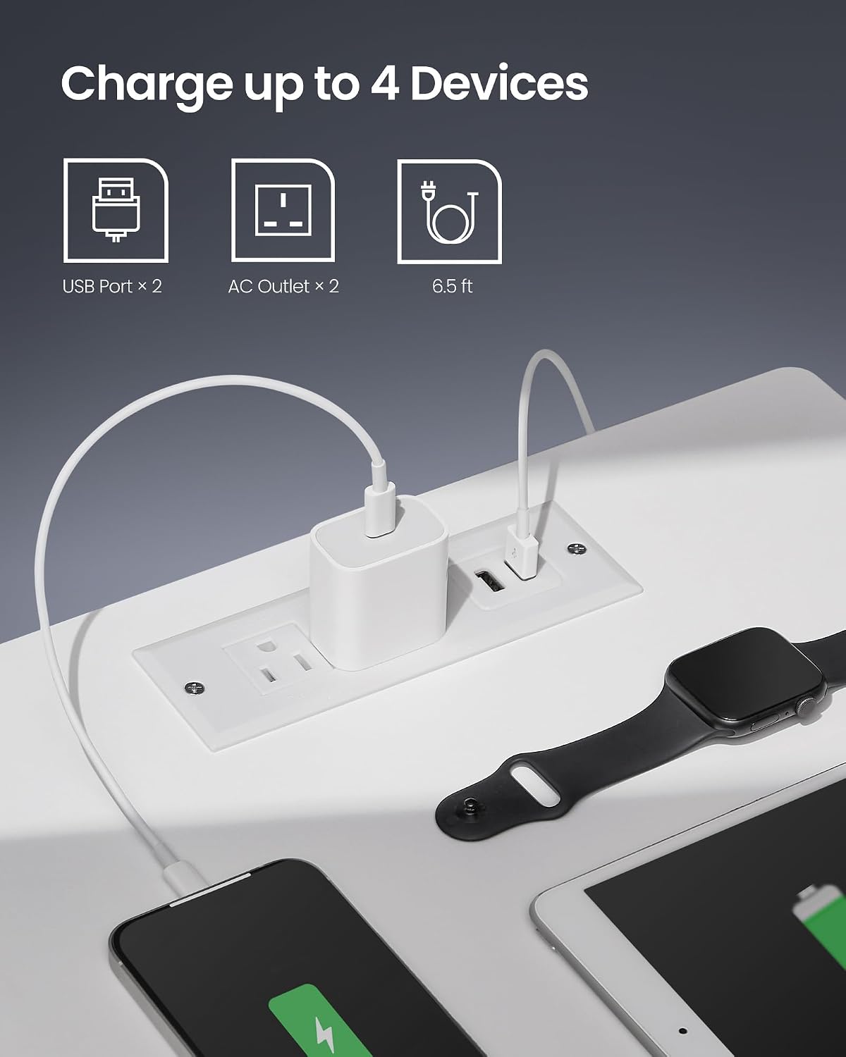 VASAGLE KAILYN Collection - LED Nightstand with Charging Station, 2 AC Outlets, 2 USB Ports, Bedside Table, Side Table with Drawer, Modern, 13.8 x 15.7 x 21.7 Inches, Cloud White ULET618T14V1