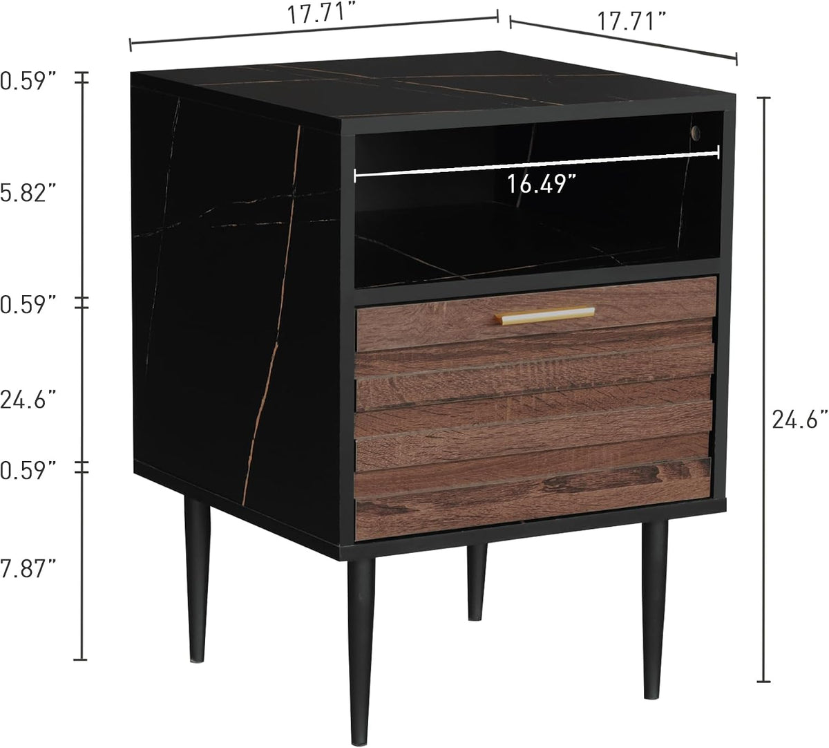 GIA Home Furniture Series Walnut Nightstands Set of 2, Faux Black Walnut Marble End Table for Living Room, Bedroom