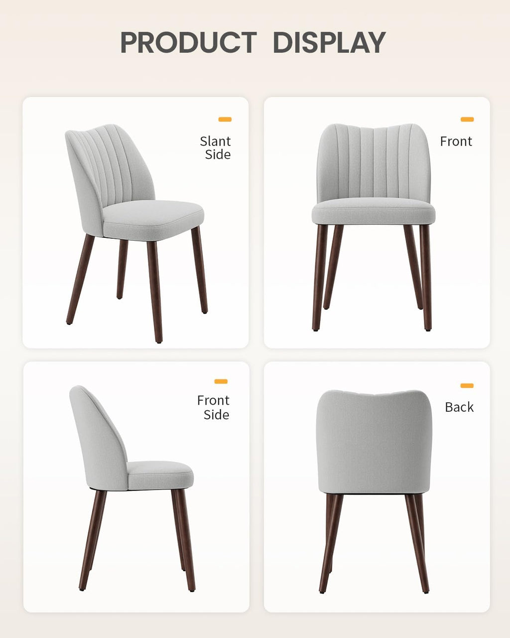 Upholstered Dining Chairs Set of 6, Farmhouse Fabric Kitchen Chairs with Solid Wood Legs, Modern Dining Room Chairs for Restaurant & Cafe, Light Grey