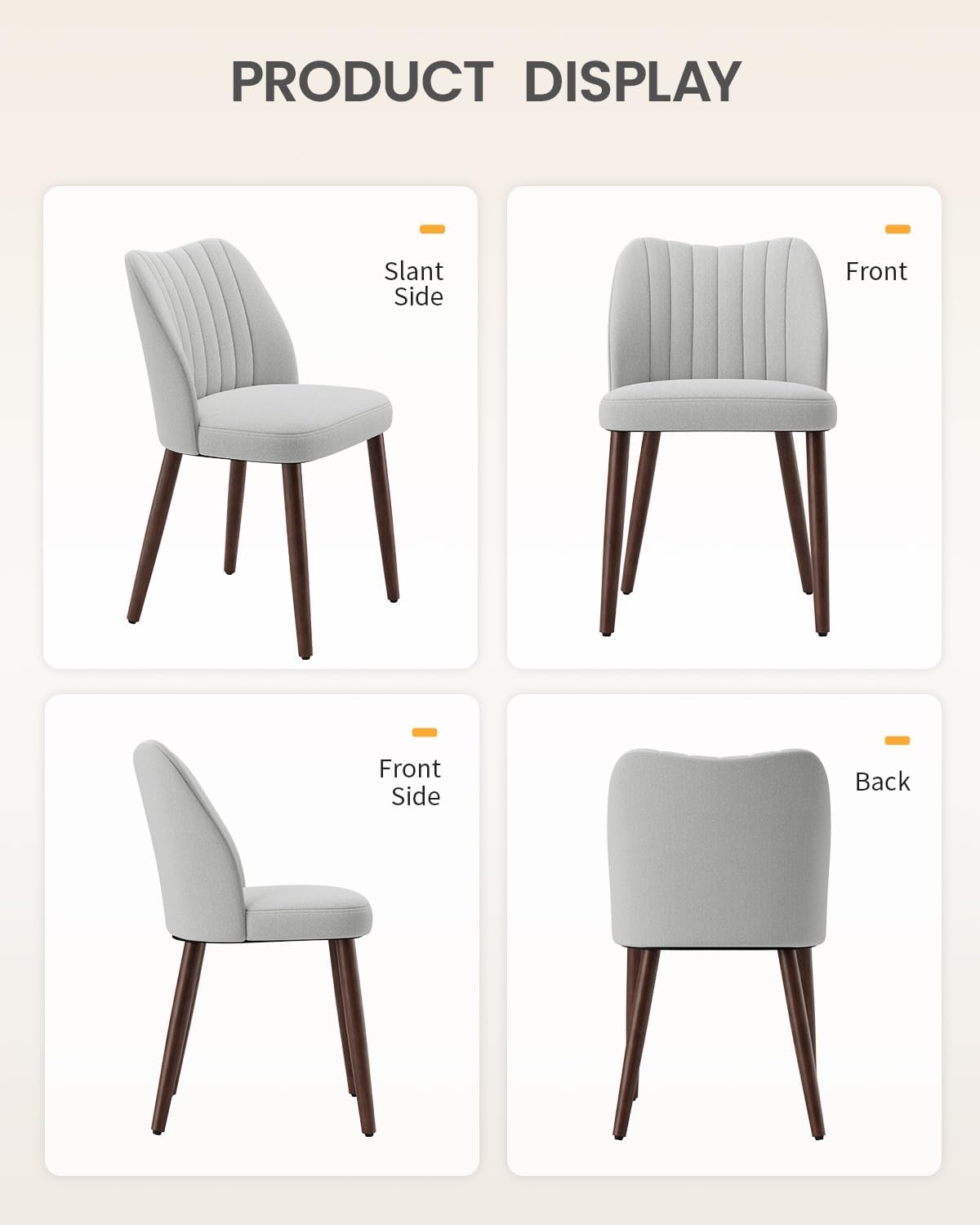 Upholstered Dining Chairs Set of 6, Farmhouse Fabric Kitchen Chairs with Solid Wood Legs, Modern Dining Room Chairs for Restaurant & Cafe, Light Grey