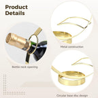 Metal Tabletop Wine Rack, Freestanding Decorative Wine Bottle Holder with Circle Design, Gold Wine Rack Countertop Wine Bottle Stand, 10.4 x 9.6 x 3.7 in